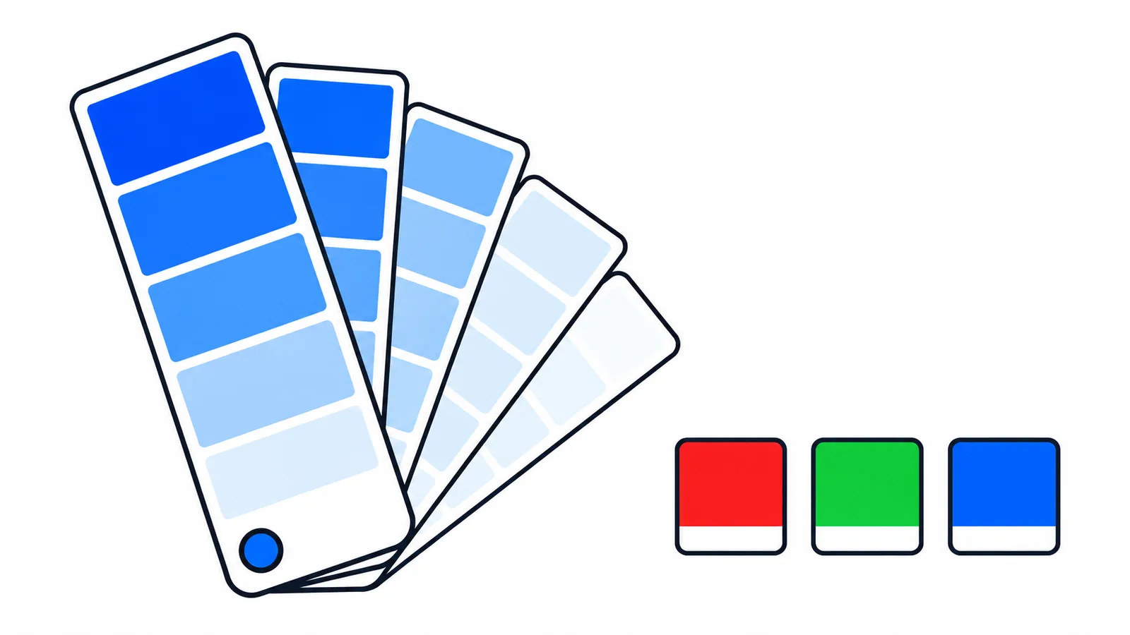 A fan of web color swatches with red, green and blue sample chips